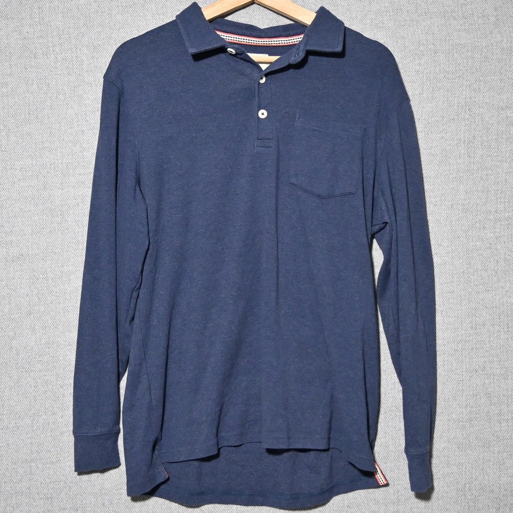 The Normal Brand Polo Shirt Mens Long Sleeve Pocket Bear Logo M Navy Blue